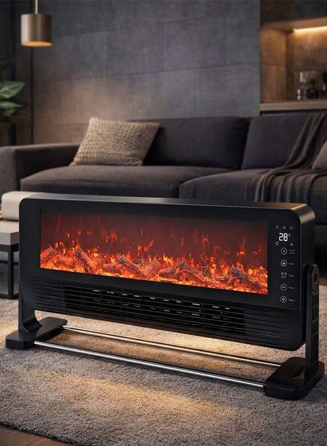 ماركة غير محددة مدفأة ديكور كهربائية 2000 واط مستويين للحرارة تحكم مزدوج باللمس او الريموت، دفاية كهربائية بشاشة LED صغيرة تعرض درجة الحرارة،حماية من الحرارة الزائدة و مؤقت 12 ساعه - Image 1